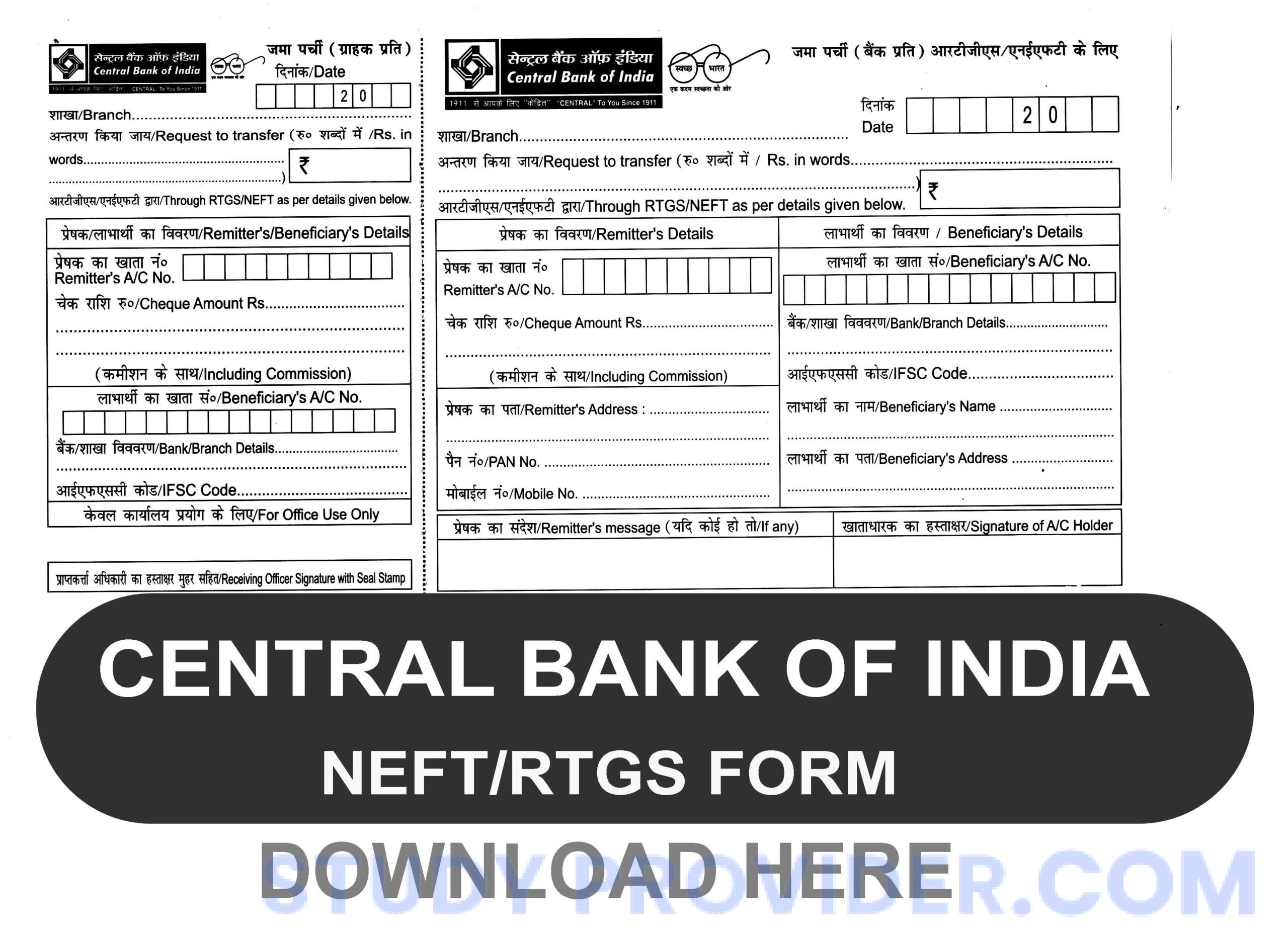 Central Bank of India NEFT Form